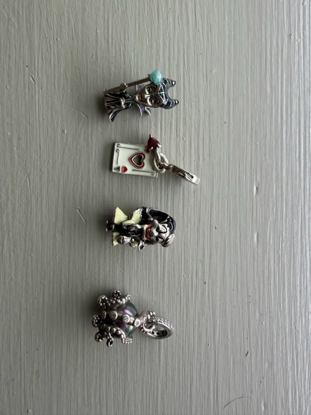 Pandora Silver Charm Set with Red, White, Light Blue and Yellow Accents